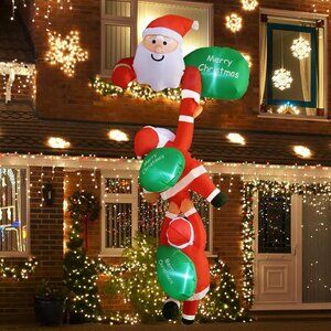 8FT Climbing Santa Christmas Inflatable with LED Lights and Suction Cups